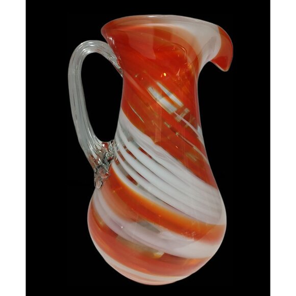 Smith's Old Timer Glass Handblown Red & White Swirl Pitcher Decorative Vase,9.5" - Picture 1 of 12